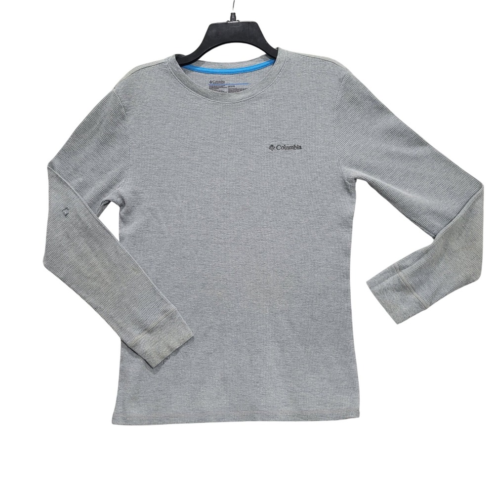 Columbia Mens Gray Waffle Knit Thermal Long Sleeve Shirt Size Medium Logo FLAW